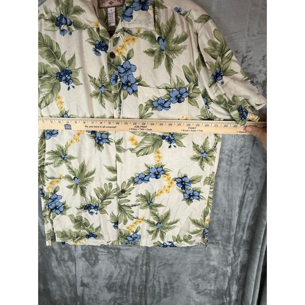 Caribbean Joe Mens Medium Floral Palm Tropical Rayon Button Down Camp Shirt - Picture 5 of 13